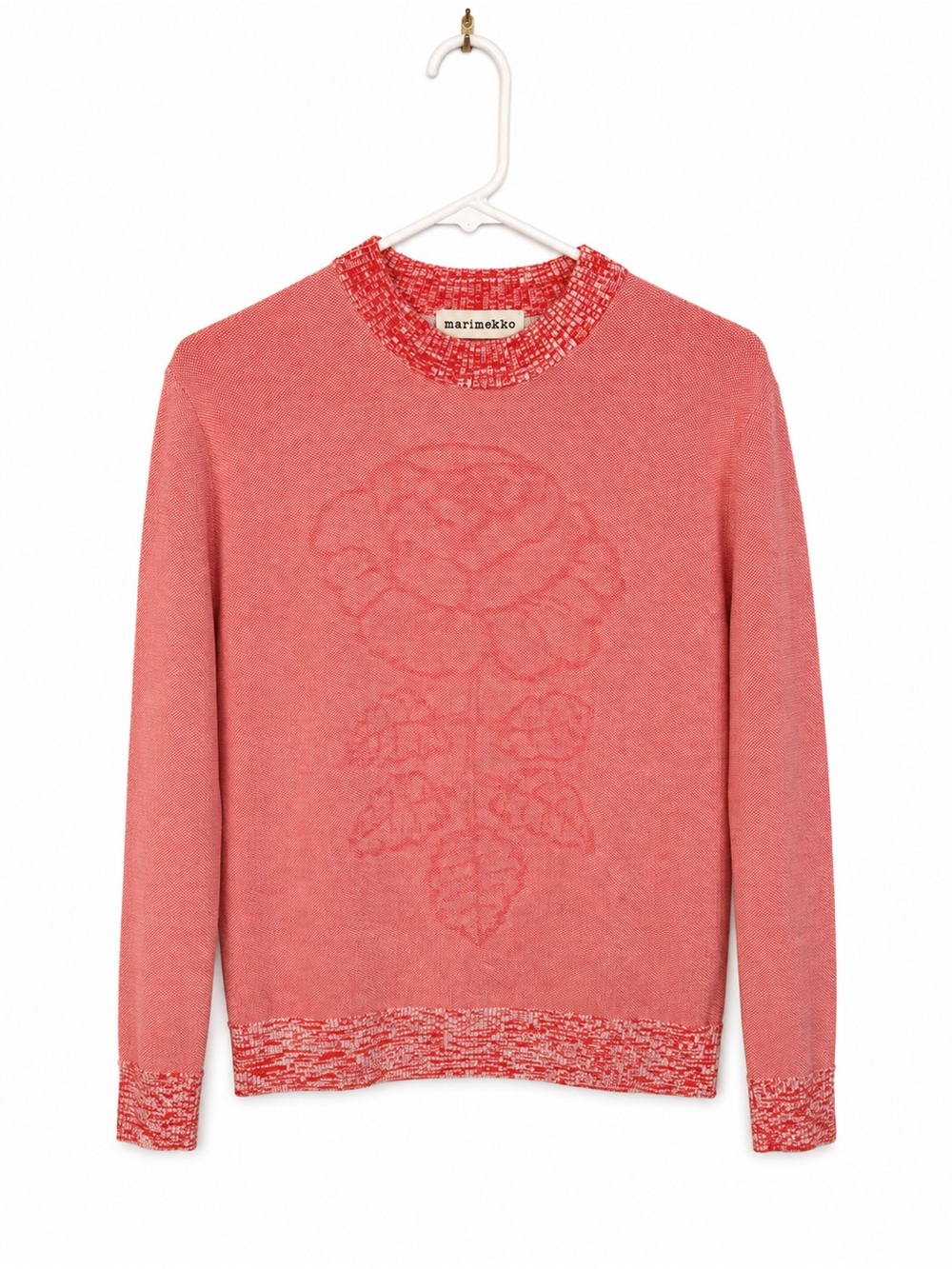 Marimekko Lasi Vihkiruusu Cotton pullover Unisex Red Off-White XS NWOT $245